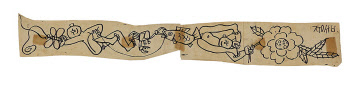 이중섭, 꽃과 어린이와 게, 종이에 펜, 5.6&times;41.6cm, 1955