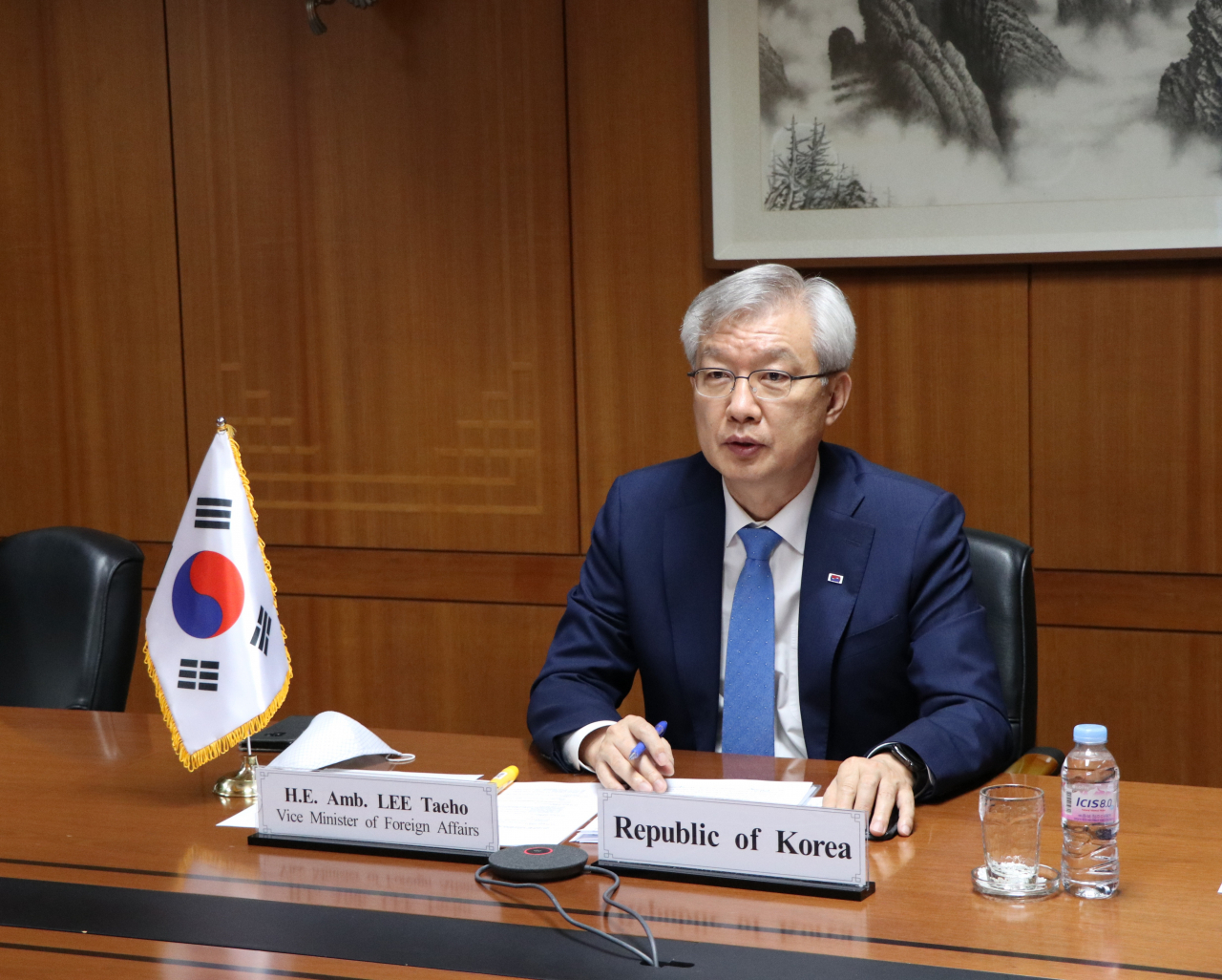 이태호 외교부 2차관이 26일 ‘수단 파트너십 컨퍼런스 화상회의’에 참석해 발언하고 있다. [외교부 제공]