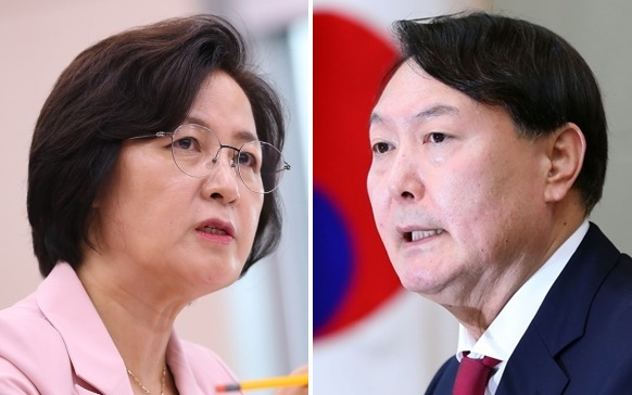 추미애 법무부 장관(왼쪽)과 윤석열 검찰총장 [연합]