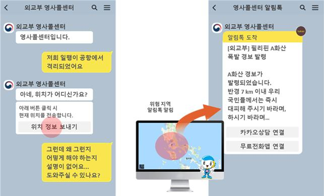 외교부가 카카오와 추진 중인 '외교부 카카오톡 콜센터 서비스' 예시. [외교부 제공]