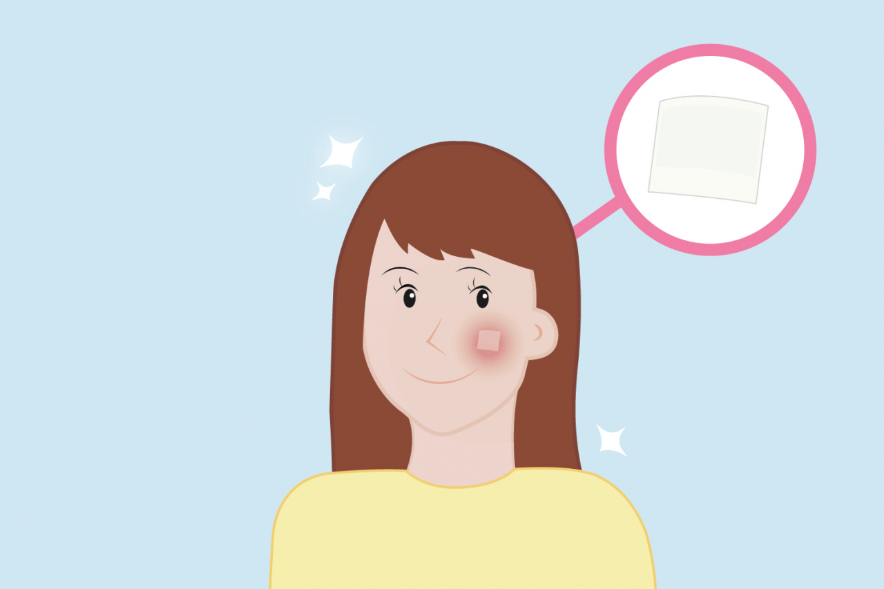 여드름, 염증 치료를 위해 연구진이 개발한 투명 패치를 사용하고 있는 모습을 표현한 일러스트. [IBS 제공]