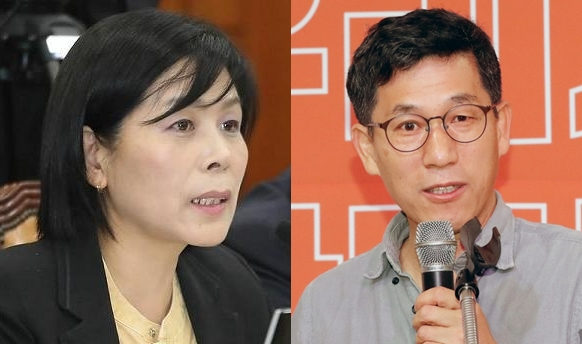 최민희 전 더불어민주당 의원과 진중권 전 동양대 교수.[연합]