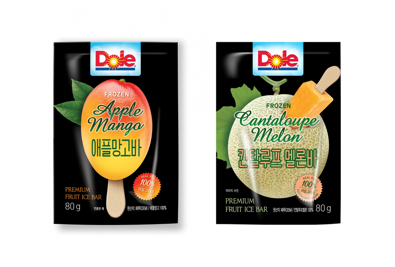 생과육을 얼린 애플망고바(왼쪽)와 칸탈루프 멜론바 [제공=돌코리아]