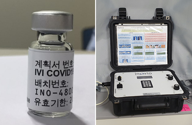 〈사진〉 코로나19 백신 후보물질(INO-4800)과 DNA 백신의 세포내 주입을 위한 전기천공기