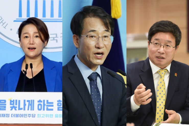 왼쪽부터 이재정·이원욱 더불어민주당 의원, 그리고 염태영 수원시장