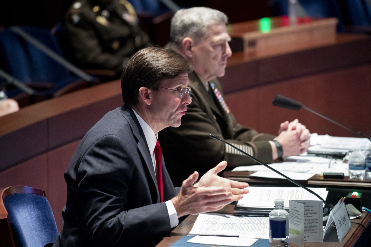 US Defense Secretary Mark Esper , left (Yonhap)
