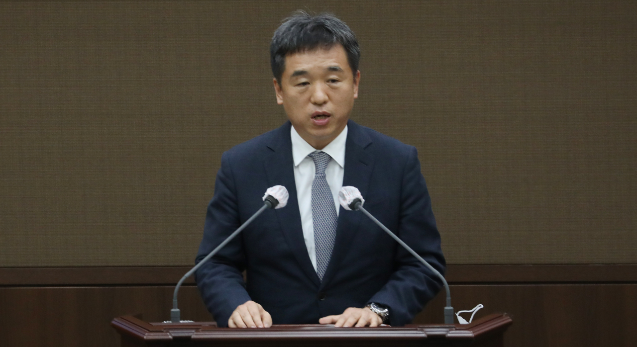 서정협 서울시장 권한대행이 14일 서울시의회에서 제296회 임시회 인사말을 하고 있다. 연합뉴스