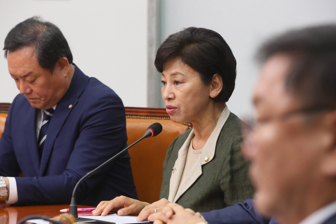 남인순 더불어민주당 최고위원이 22일 국회에서 열린 최고위원회의에서 발언하고 있다. [연합]