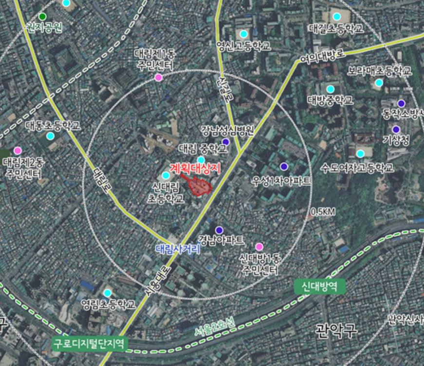 서울시 영등포구 강남성심병원 및 계획대상지 위치도. [서울시 제공]