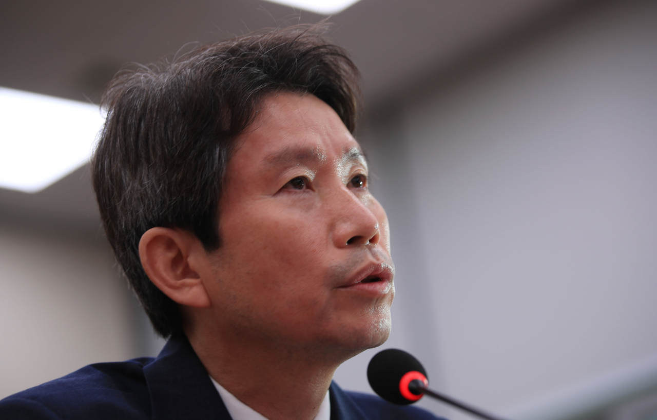 이인영 통일부 장관 후보자가 23일 오전 서울 여의도 국회 외교통일위원회 인사청문회에서 질의에 답하고 있다. [연합]