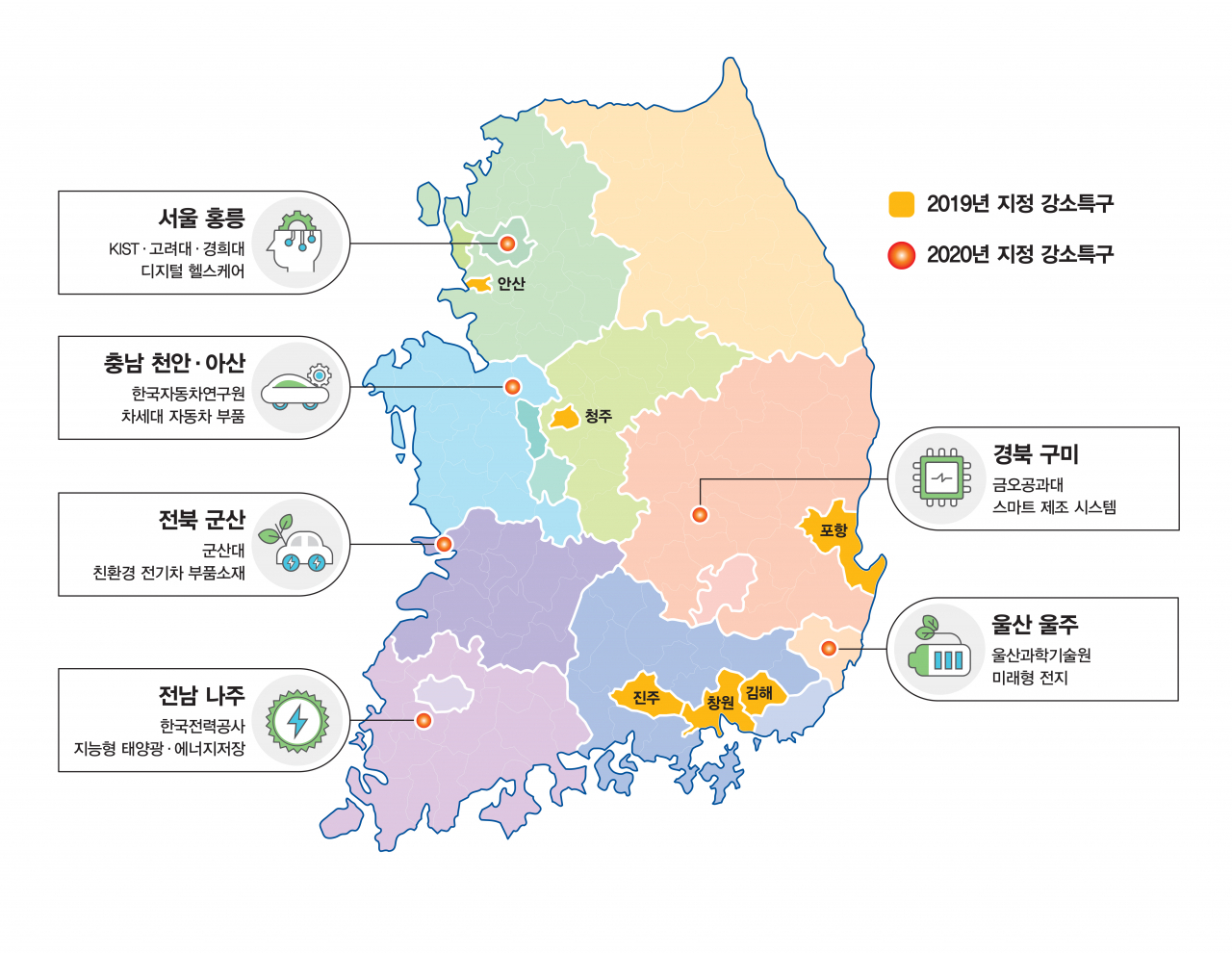 구미, 홍릉, 울주, 나주, 군산, 천안 아산 등 신규 강소특구 지정도.[과기정통부 제공]