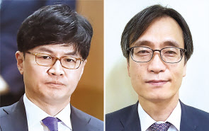 ‘검언유착 의혹’ 휴대전화 유심칩 압수수색 과정에서 초유의 몸싸움을 벌인 것으로 알려진 한동훈(왼쪽) 검사장과 정진웅 부장검사. [연합]