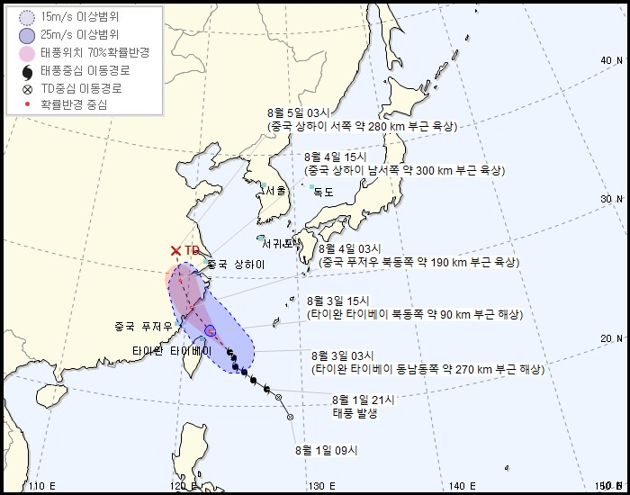 제4호 태풍 '하구핏' 이동 경로. [연합]