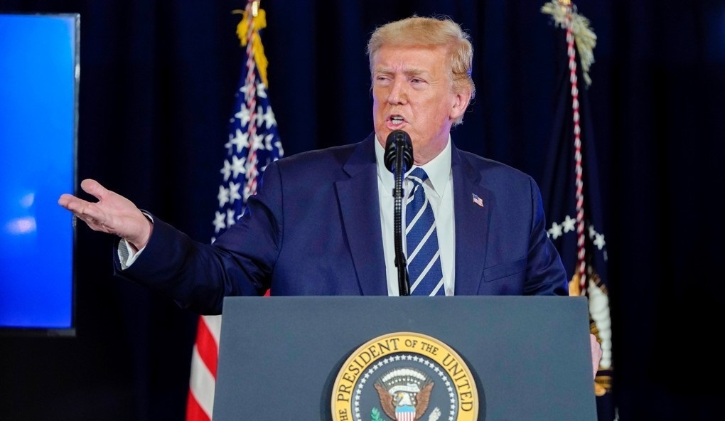 This photo shows U.S. President Donald Trump speaking during a news conference at his golf resort in Bedminster, New Jersey, on Aug. 7, 2020. (Yonhap)