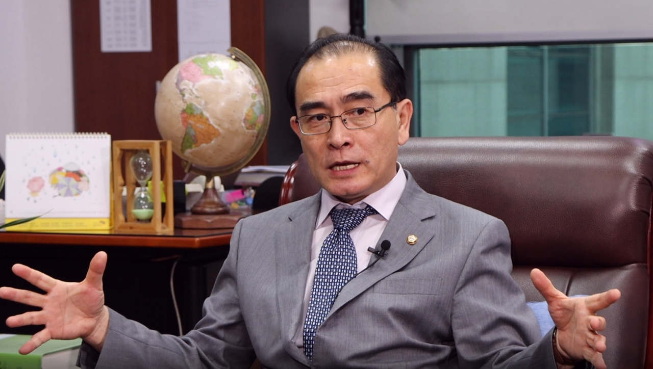 태영호 미래통합당 의원이 지난 12일 헤럴드경제와 인터뷰를 하고 있다. [태영호 의원실]