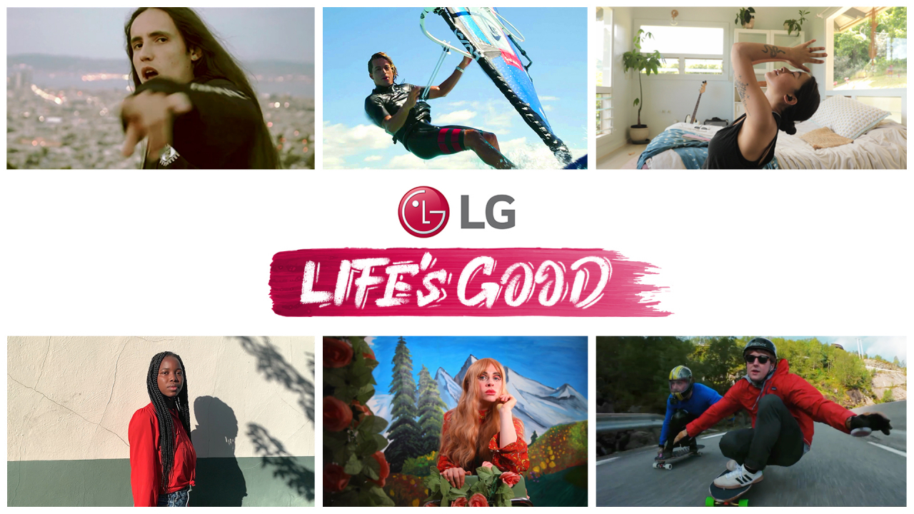LG전자가 MZ세대의 다양하고 무한한 가능성을 응원하는 ‘Life’s Good’ 영상을 공개했다. 10대 감독이 연출한 이 영상은 환경 운동가, 여성 인권 운동가, 미디어 아티스트, 다국적 밴드 등으로 활약하고 있는 MZ세대들의 도전과 열정을 담았다. (왼쪽 상단부터 시계방향으로) 래퍼 겸 환경운동가 '시우테즈칼 마르티네즈(Xiuhtezcatl Martinez)', 프로서퍼 겸 해양환경운동가 '카이 레니(Kai Lenny)', 요가 크리에이터 '히토미 모치즈키(Hitomi Mochizuki)', 스케이트보더 겸 영상제작사 CEO '조쉬 뉴먼(Josh Neuman)', 미디어 아티스트 '마리스 존스 (Maris Jones)', 영화감독 겸 여성인권운동가 '아이샤 세리프(Aicha Cherif)'[LG전자 제공]