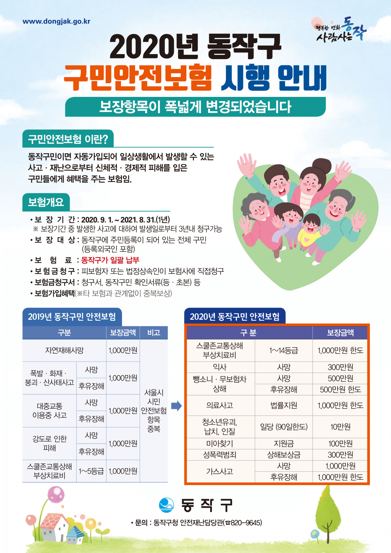 2020년 동작구 구민안전보험 전단지.