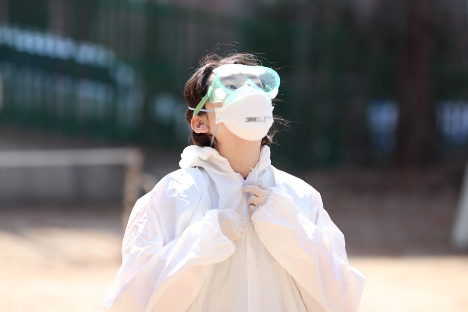 Seoul National University Hospital’s Dr. Kim Hyean-ji outside a Daegu hospital in early April during the first peak of the coronavirus crisis (courtesy of Dr. Kim)