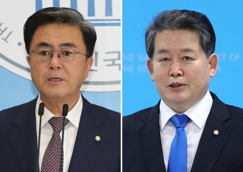 김태흠 미래통합당 의원(왼쪽)과 김경협 더불어민주당 의원. [연합]
