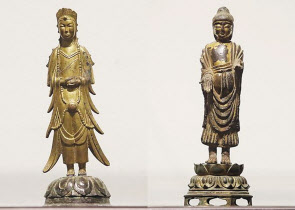 보물 제284호 금동여래입상(오른쪽)과 제285호 금동보살입상 [연합]
