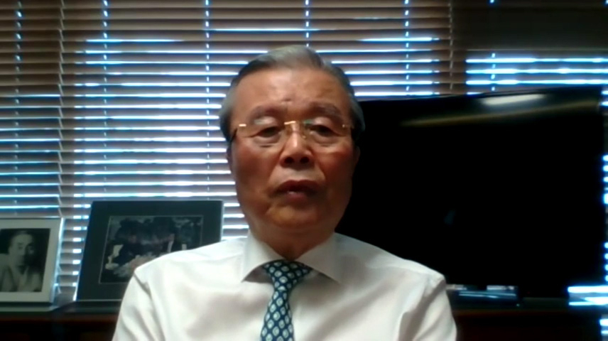 미래통합당 김종인 비상대책위원장이 28일 열린 비상대책위원회 화상 간담회에서 발언하고 있다. [연합]
