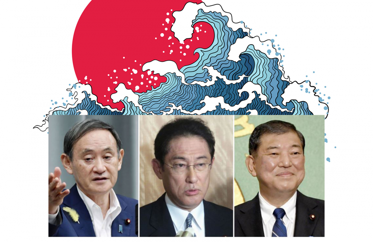 사의를 표명한 아베 신조(安倍晋三) 일본 총리의 후임자를 선출하는 방식이 1일 결정된다. 포스트 아베 유력 후보 3명의 모습. (왼쪽부터) 스가 요시히데(菅義偉) 관방장관, 기시다 후미오(岸田文雄) 자민당 정조회장, 이시바 시게루(石破茂) 전 자민당 간사장. [연합, 123rf]