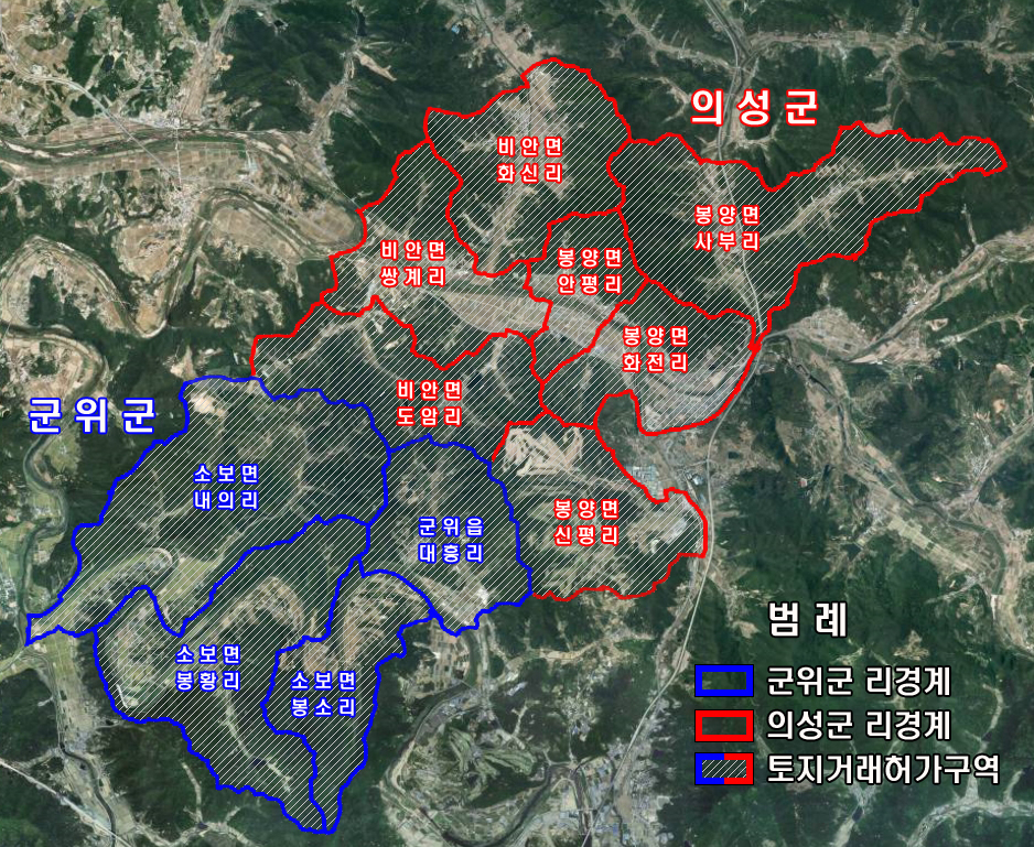 대구경북 통합신공항 이전지 토지거래허가구역 지정 도면.[경북도 제공]