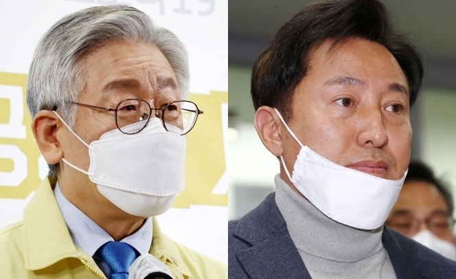 이재명 경기지사와 오세훈 전 서울시장. [연합]