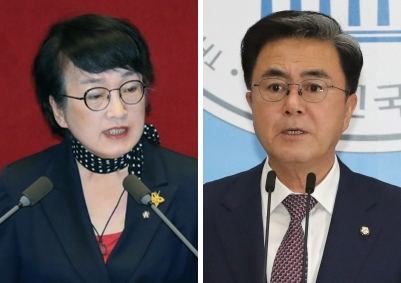 김진애 열린민주당 의원(왼쪽)과 김태흠 국민의힘 의원. [연합]
