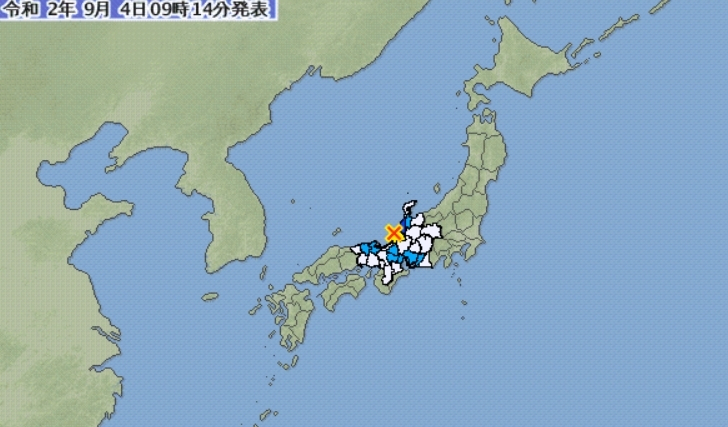 일본 후쿠이현 규모 5.0 지진 진앙지 [일본 기상청 홈페이지]