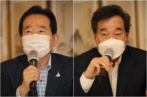 정세균 국무총리(왼쪽)와 더불어민주당 이낙연 대표가 6일 서울 삼청동 총리공관에서 열린 고위 당정협의회에서 발언하고 있다. [연합]
