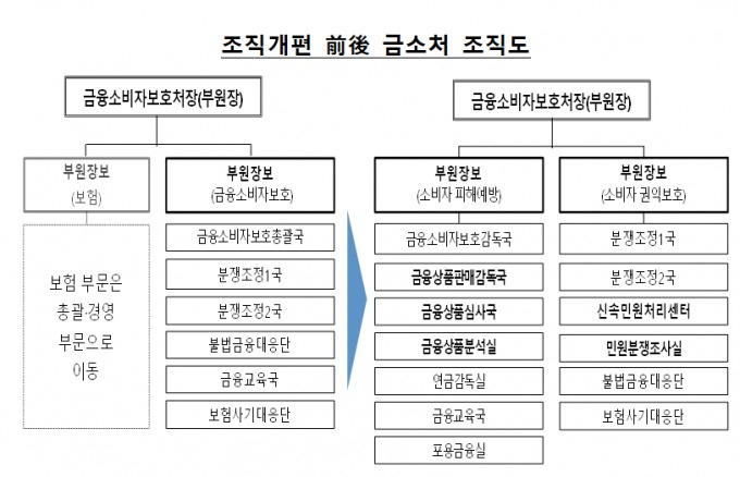 2020년 1월 금융감독원은 금융소비자보호처를 대폭 확대·강화한 조직개편안을 발표했다. 금감원 내 각업권별 검사국이 금융사들에 대한 제재 수위를 정할 때 반드시 의견을 물어 확인토록한 소보처 산하 민원분쟁조사실도 올해 1월 조직개편으로 만들어졌다. 금감원은 올해 5월 검사 제재규정 시행세칙을 개정했다. [금융감독원 제공]