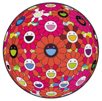다카시 무라카미, Flower Ball (3D) - Red, Pink, Blue, 오프셋 프린트에 은박과 바니쉬, 71x71cm (239/300), 2013