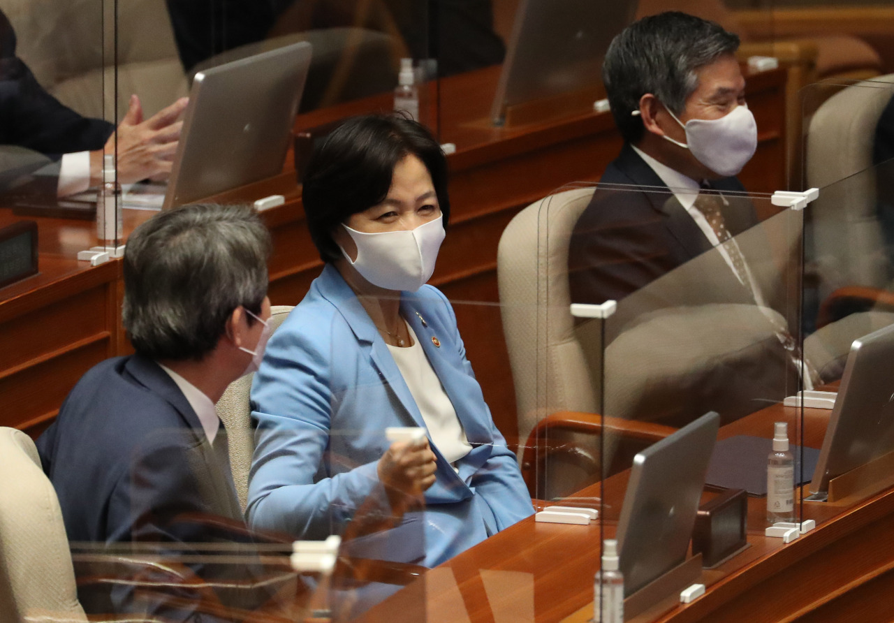 Minister of Justice Choo Mi-ae attends a National Assembly session on Tuesday. Yonhap