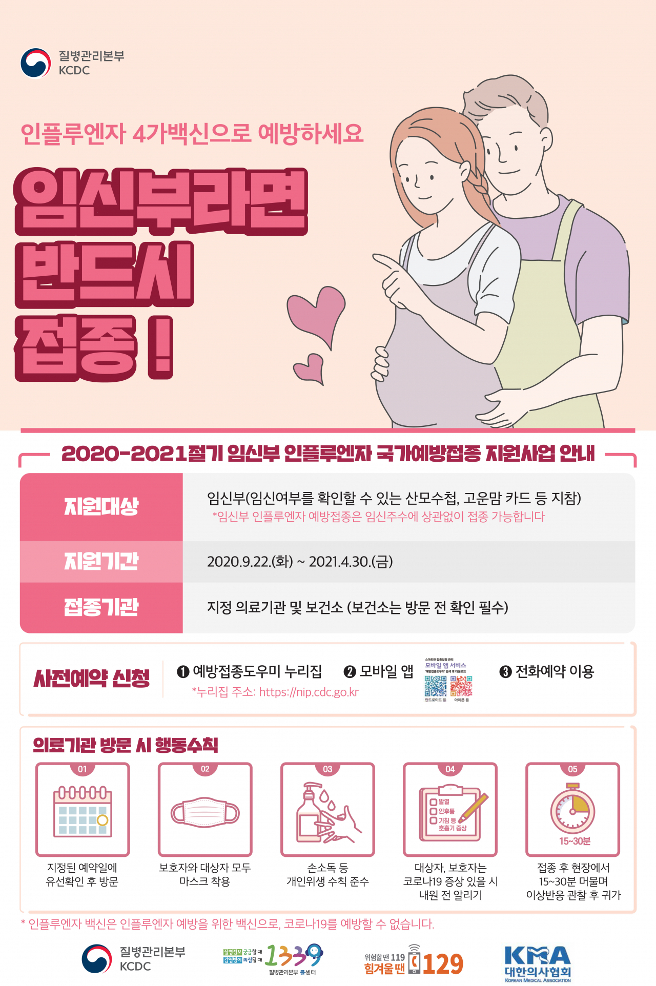 임신부 인플루엔자 예방접종 지원사업 포스터.