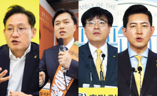 배진교(왼쪽부터) 원내대표·김종철 선임대변인·김종민 부대표·박창진 갑질근절특별위원장.[연합]