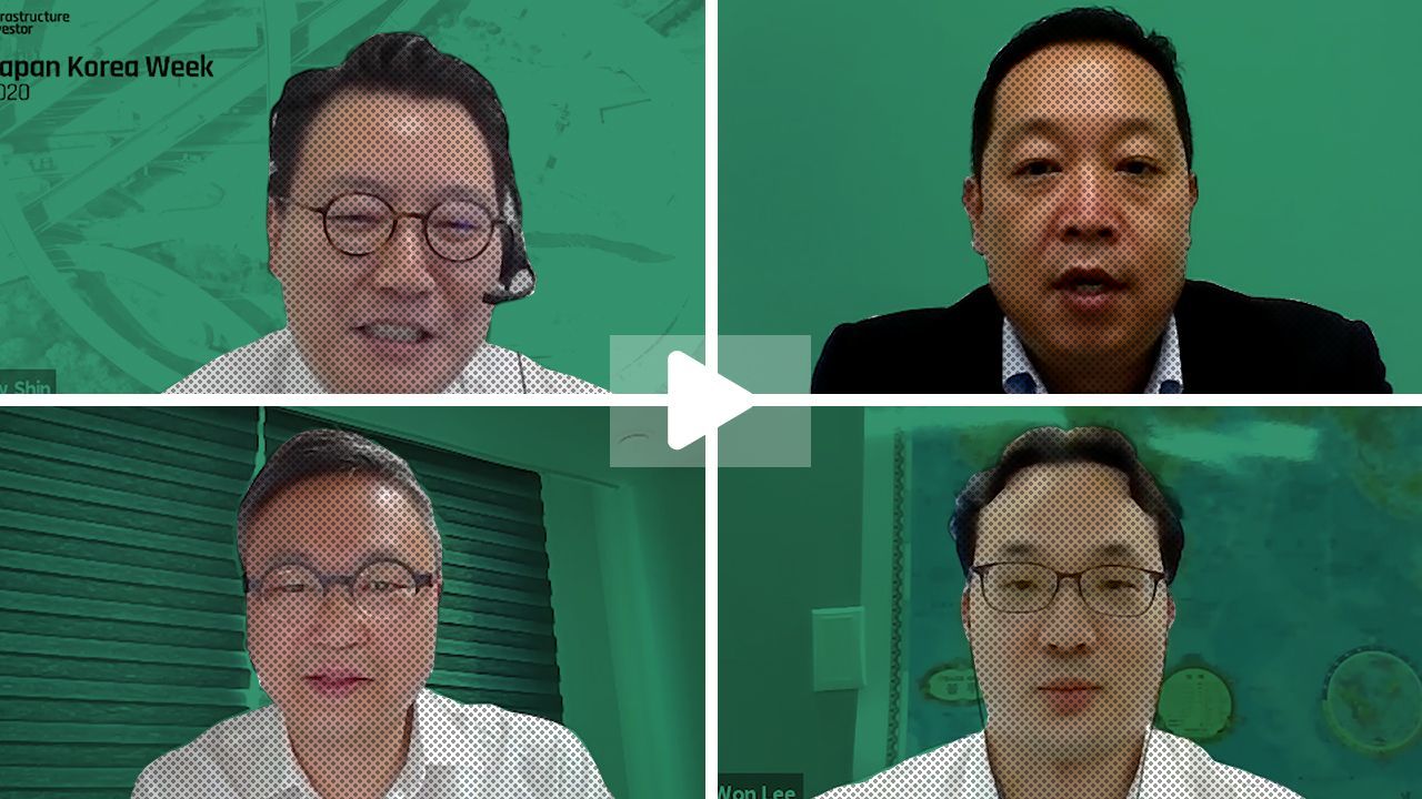 (Clockwise from top left corner) Andrew Shin, head of investments, Korea at Willis Towers Watson; Jerry Yeo, head of investment team 2 at DB Life Insturance; Lee Seok-won, investment manager at the Public Officials Benefit Association and Lee Jin-ho, head of global real assets at Postal Insurance Bureau, Korea Post, speak during the Infrastructure Investor Seoul Summit Virtual Experience 2020 on Tuesday. (PEI)
