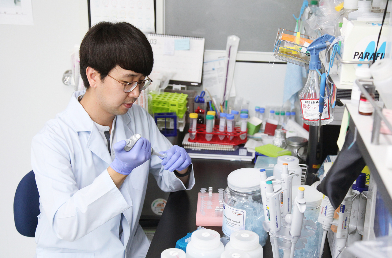 김대식 박사가 염기교정 유전가위 정확성을 확인하는 연구를 수행하고 있다.[한국생명공학연구원 제공]