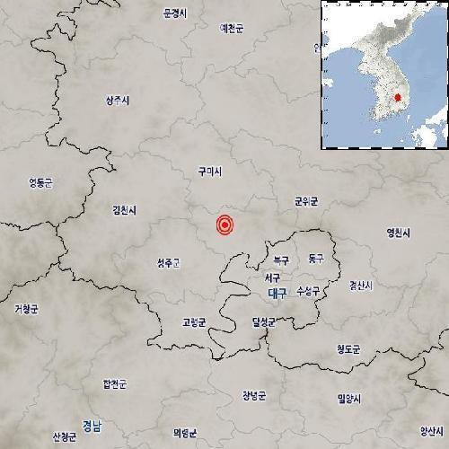 This map shows the epicenter of a 2.4 magnitude earthquake that hit the southeastern county of Chilgok on Sept. 12, 2020. (Yonhap)