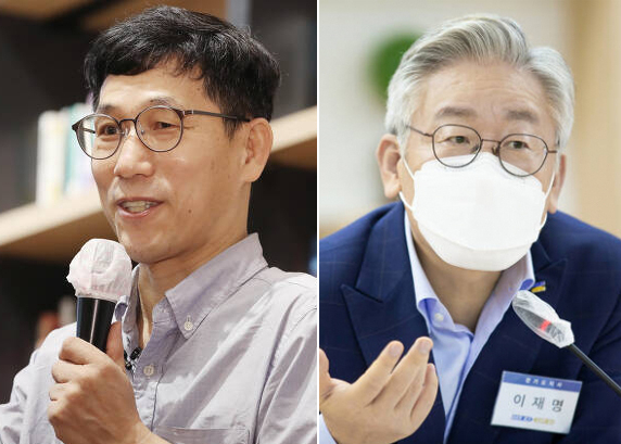 진중권 전 동양대 교수(왼쪽)와 이재명 경기도지사. [연합]