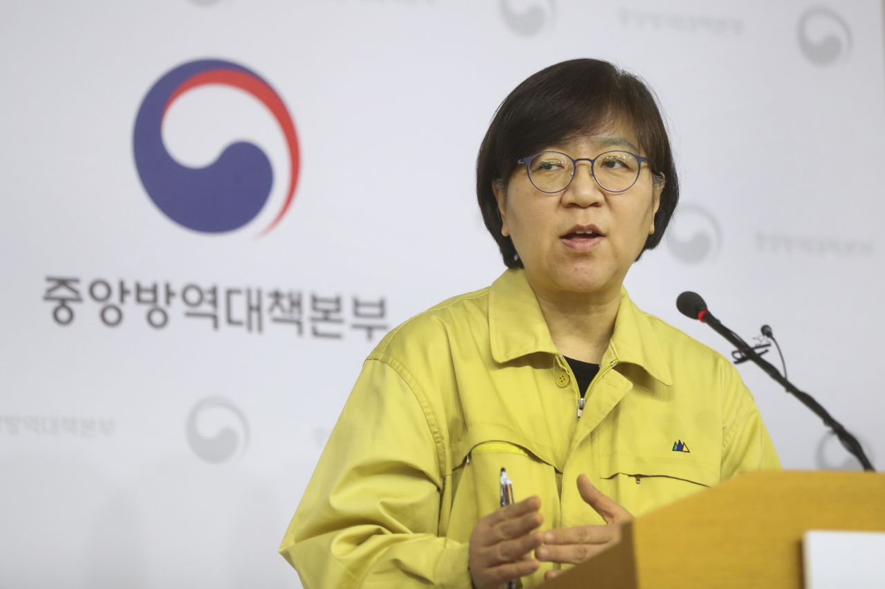 Jung Eun-kyeong, who chiefs the Korea Disease Control and Prevention Agency, speaks during a regular briefing held at the agency's office in Osong, North Chungcheong Province. (KDCA)