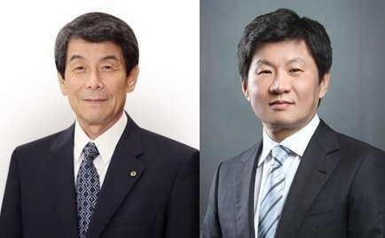 이동걸 산업은행회장(왼쪽)과 정몽규 HDC현대산업개발 회장