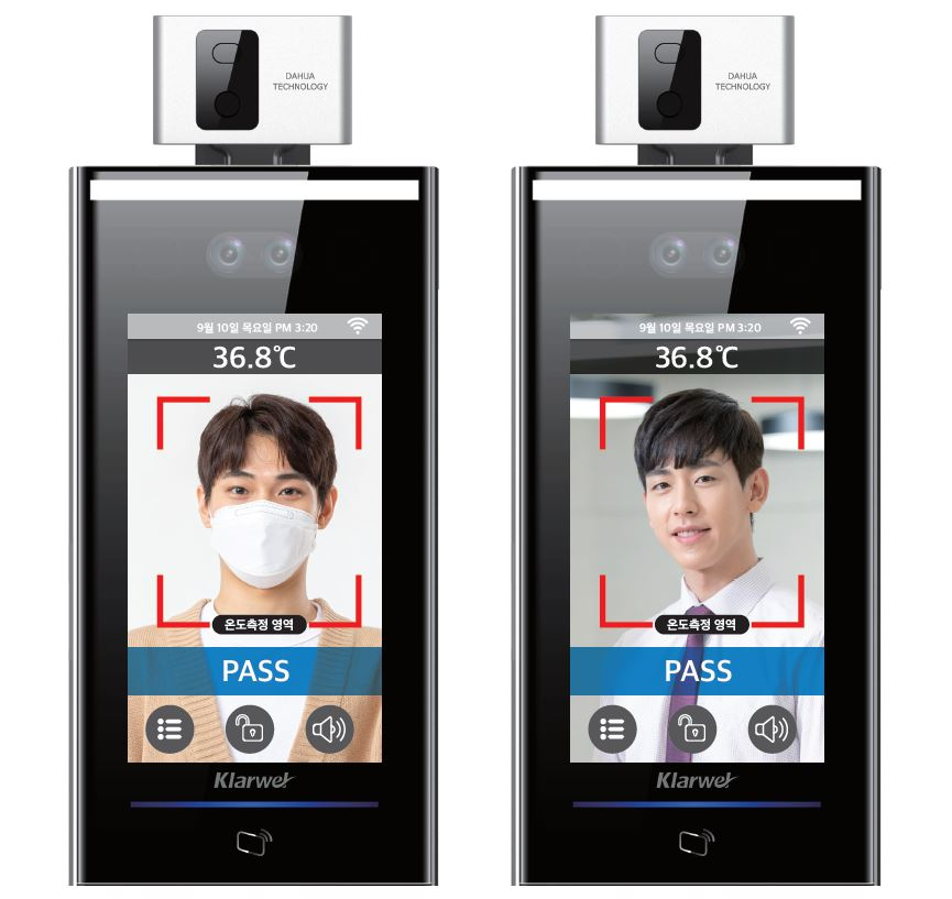 한국터치스크린이 출시한 '클라웰 안면인식 열화상 카메라'. [한국터치스크린 제공]