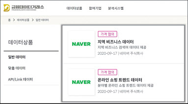 네이버가 금융데이터거래소에 등록한 데이터. [네이버 제공]