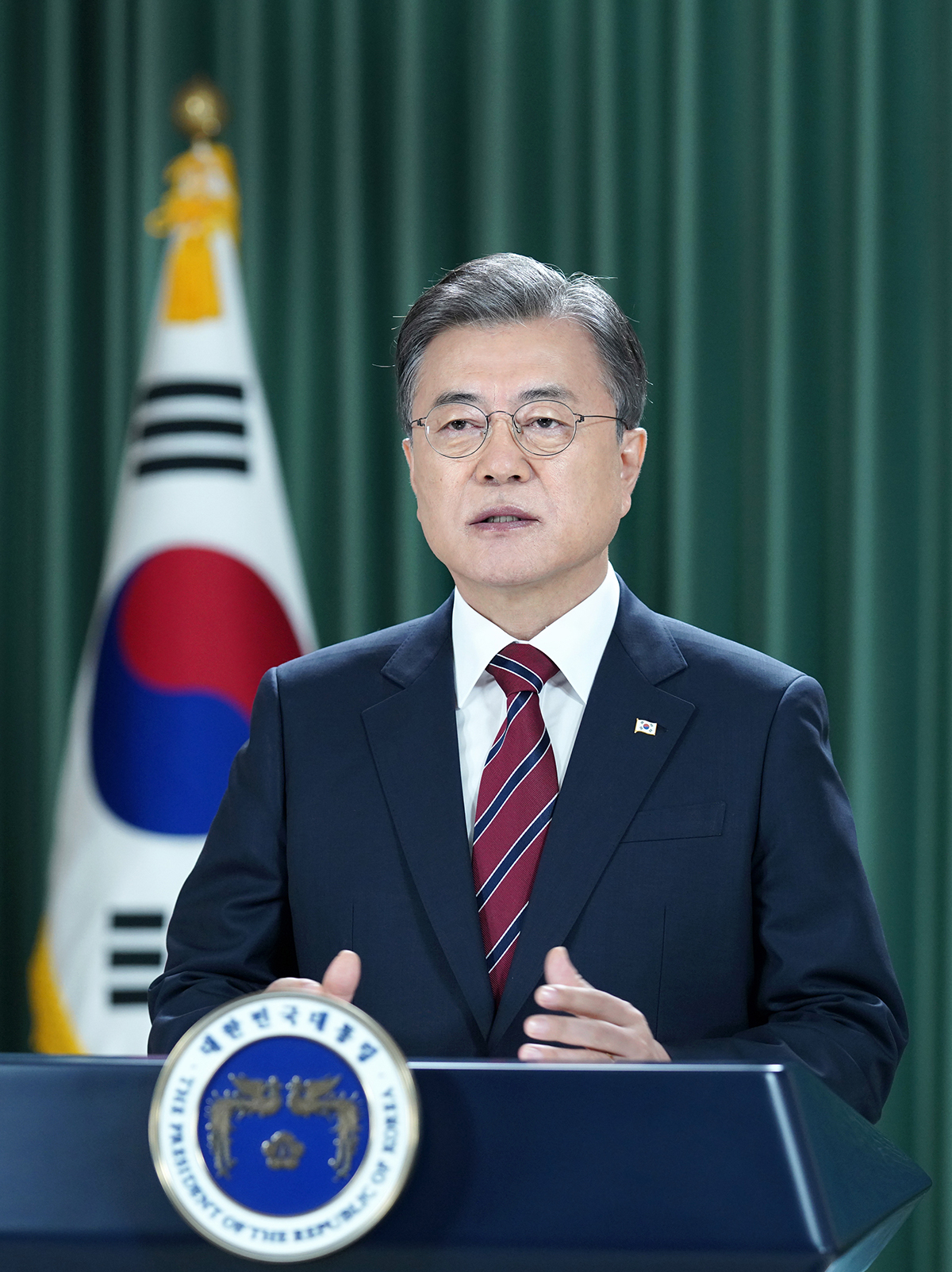 문재인 대통령이 21일 개최된 ‘유엔 75주년 기념 고위급회의’에서 믹타(MIKTA)의 의장국 정상자격으로 대표연설을 하고 있다. [사진=청와대 제공]