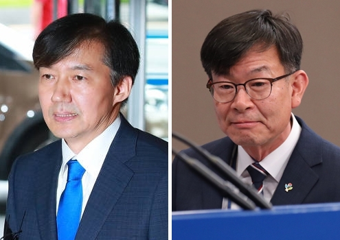 조국 전 법무부 장관(왼쪽)과 김상조 청와대 정책실장. [연합]