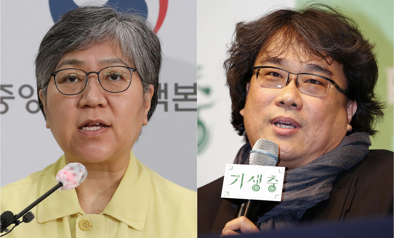 정은경 질병관리청장과 봉준호 영화감독이 미국 시사주간지 '타임'이 선정하는 '2020 세계에서 가장 영향력 있는 100인' 명단에 이름을 올렸다. [연합]