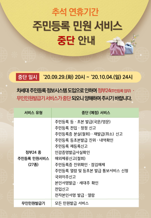무인발급서비스 중단 안내.