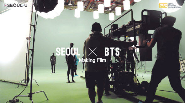 BTS와 서울시가 함께한 서울 관광 홍보영상 촬영 모습. [서울시 제공]