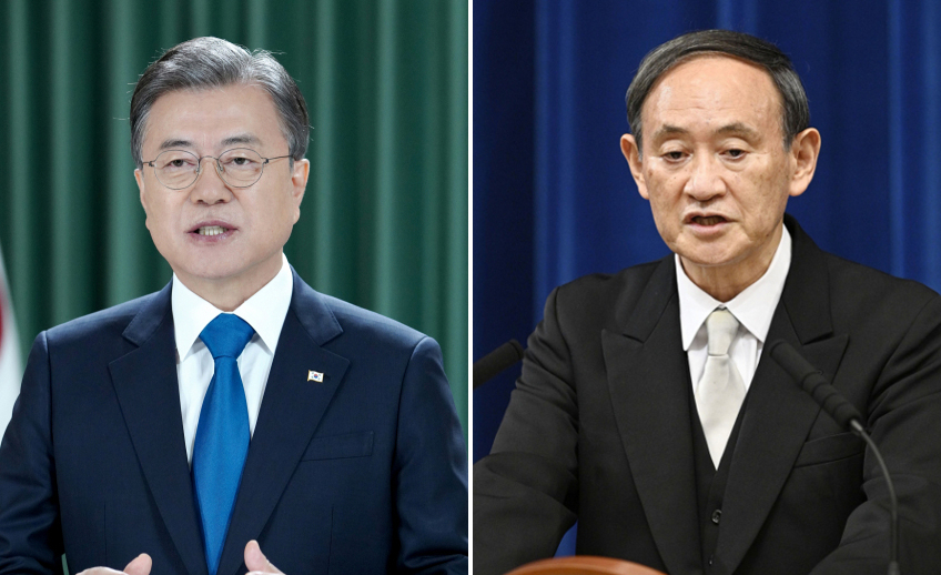 문재인 대통령과 스가 요시히데 일본 총리.